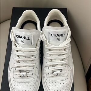 CHANEL Classic White Leather Sneakers
